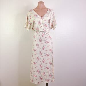 WAYF Alexa Cottagecore Coquette Modest Midi Dress Ivory Pink Floral sz 2X NWT